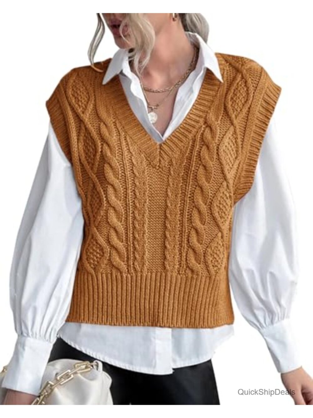 V Neck Sleeveless Knit Sweater Vest Ribbed Preppy Pullover Top